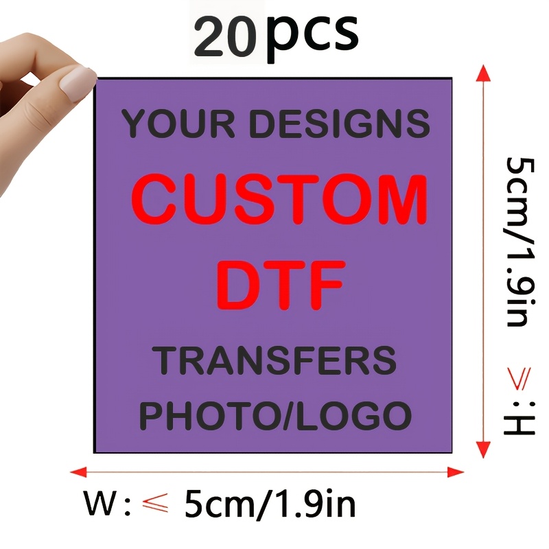 TEMU Lot de 20 autocollants thermocollants DTF personnalisés multi-tailles, thermocollants à repasser avec logo, et motif personnalisés, adaptés pour