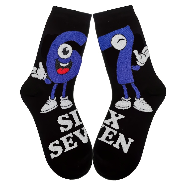 A Pair Of Unisex Mid-calf Socks Featuring A Trendy 67 Number Pattern With A Hip-, Suitable For Men And Women