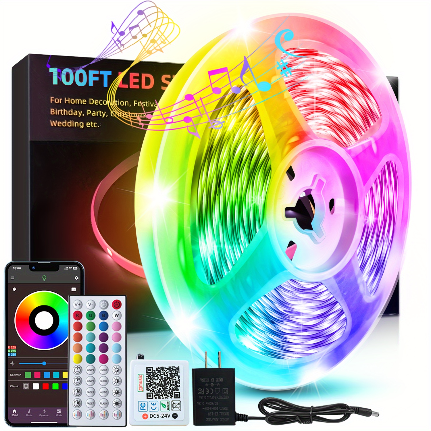 

200ft Led Lights For Bedroom, With App Control And Remote 44 Keys, Can Music Sync Color Change, Withe Timer, For Room Decor, Party Decor, Birthday Decor, Decor, Christmas Decor