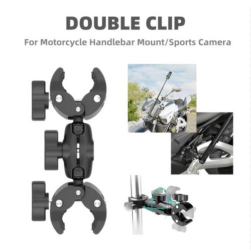 item picture dual clamp crab clip motorcycle handlebar clamp mount action camera accessory compatible with gopro hero 13 12 11 10 9 8 5 pro 4 3 360 x5 x4 mount additions