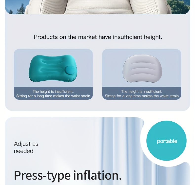 teal inflatable lumbar support pillow ergonomic   with pressure relief design for long distance flights high speed trains office use washable synthetic fiber   season   flight   accessory   design inflatable travel pillow Product details 13
