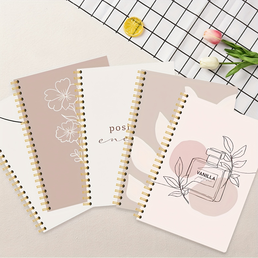 TEMU 5pcs A5 Notebook Set, Warm Tones Notebook, Kreativer Illustrationsstil, Exquisites Notebook, Spiral Notebook, Spiral Double Coil Notebook, Flip