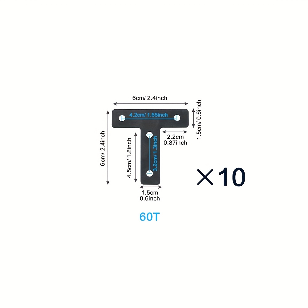 TEMU 10 pièces Équerres d'angle de T, 40//80 mm (1,6/2/2,4/3,2 pouces), Équerres décoratives pour réparation, Plaque de fixation en T pour meubles en