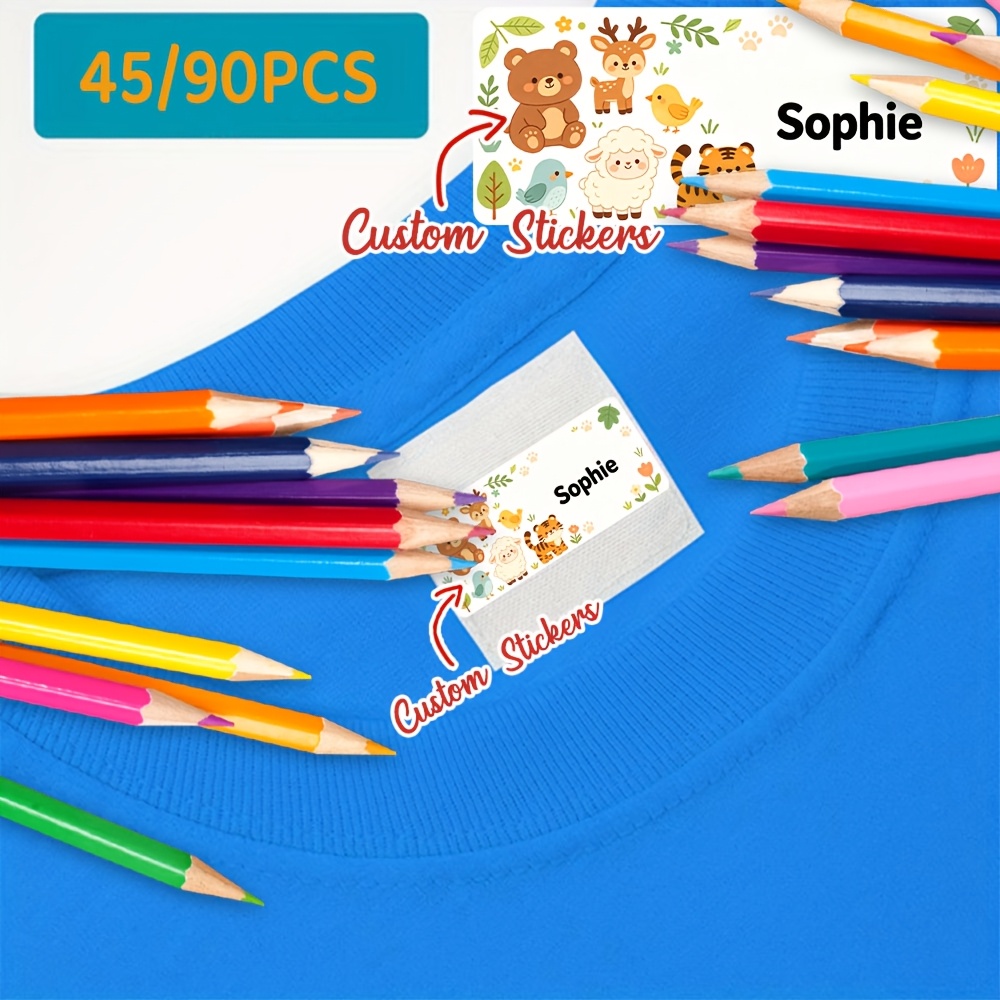 45/90pcs Personalized Custom Stationery Label Stickers, Cartoon Bear Design