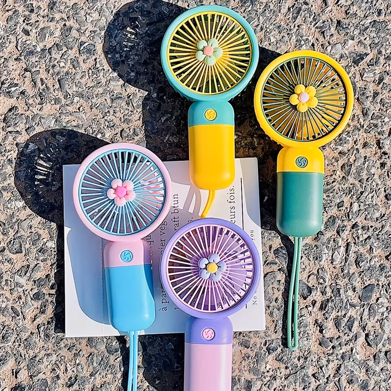 cute color block handheld mini fan with portable lanyard fashion usb rechargeable small fan 9
