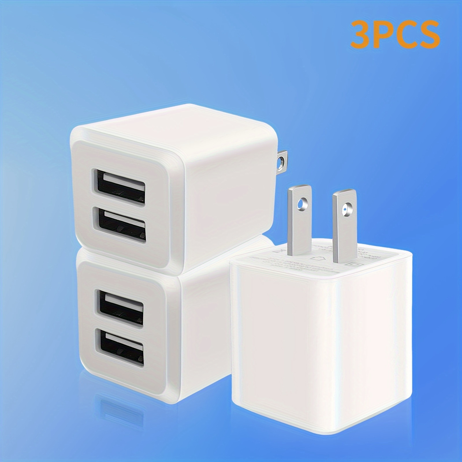 

3-pack Usb Wall Charger, Charger Adapter, Dual Port Quick Charger Plug Cube For Iphone 14 13 12 11 Pro Max10 Se X Xs 8 Plus For Samsung Galaxy S22 S21 S20 Power Block Fast Charging Box Brick