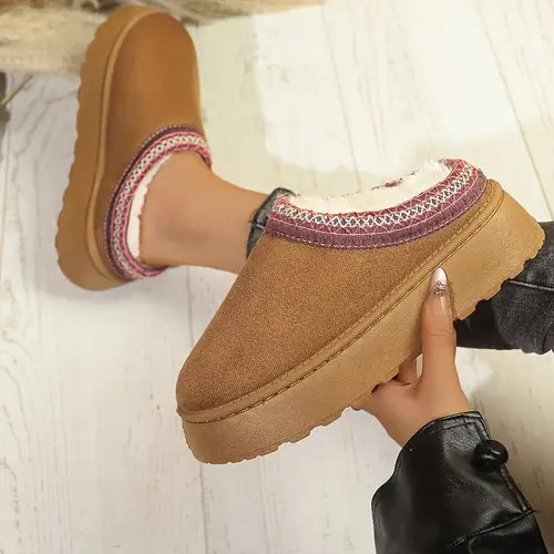 cozy womens winter fleece lined slippers soft furry interior chunky soled snow boot for indoor outdoor