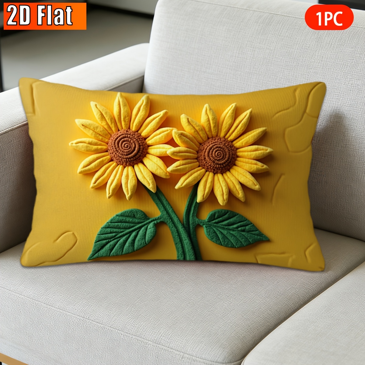 TEMU 2d Flat, 1pc, Throw Pillow Covers, Sunflower Painting, Themed Decorative Pillowcase, Suitable For Sofa, Office, New Year Gift, Double-sided