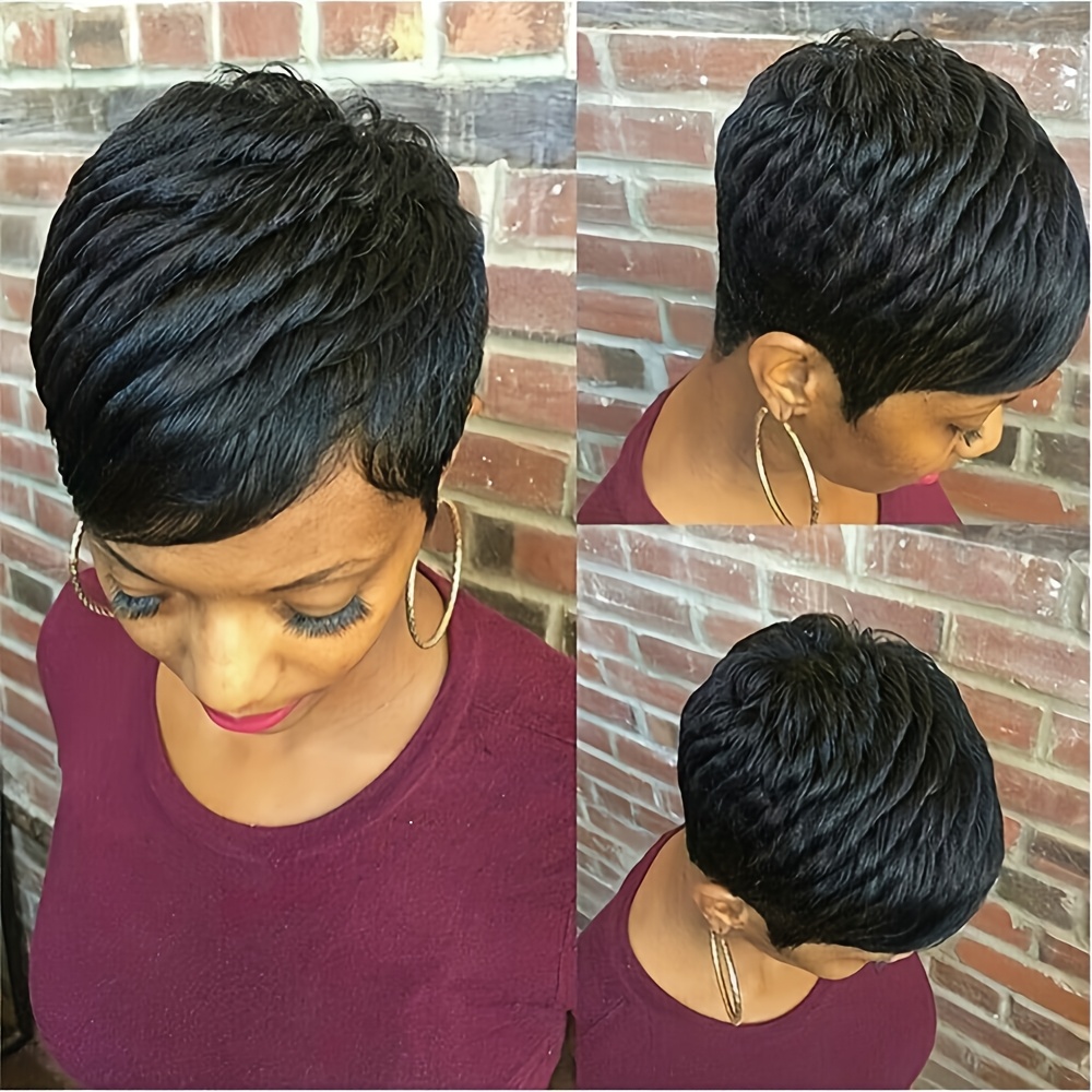 TEMU 4inch 150% Density Hair Wig Fashion Stytle Glueless Wig Cut Short Straight Human Hair Wigs For Women 30 Brown 99j Natural Black Color Daily Party Cospaly Christmas Use Layered Wig