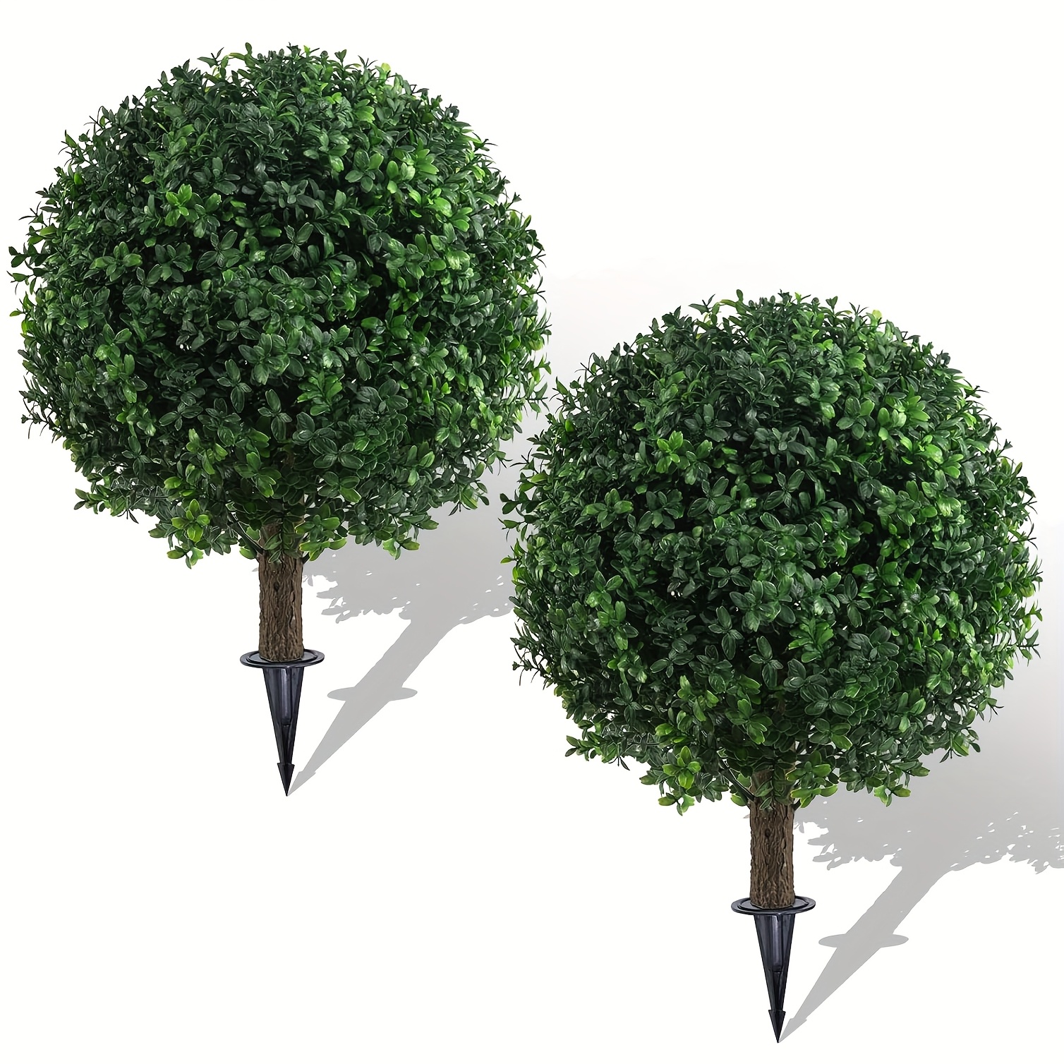 Image of 21 Inch Artificial Boxwood Topiary Ball Trees With Ground Spike, Uv Resistant Faux Greenery Shrubs, Fake Boxwood Plants For Indoor, Garden, Yard, Porch, Patio Decor