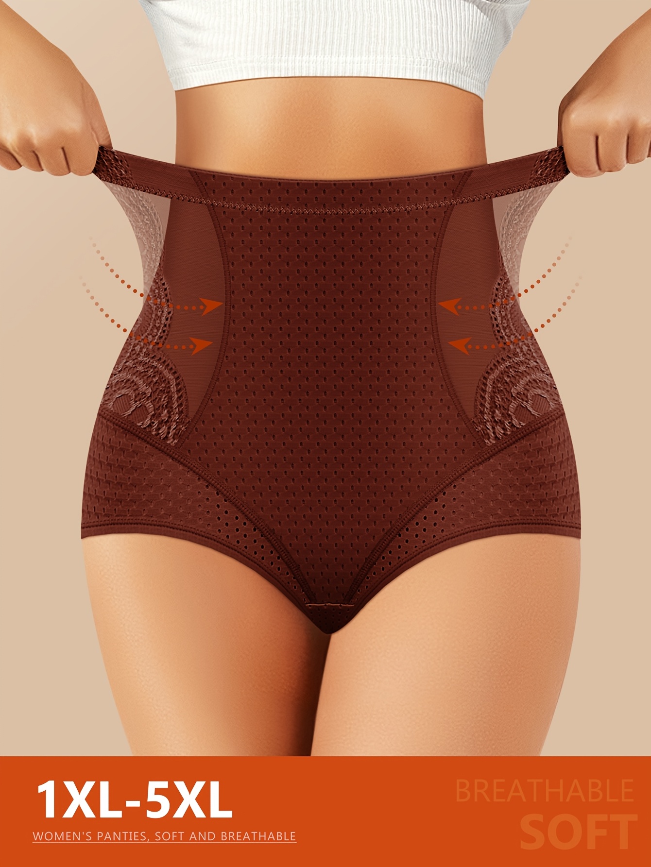 MIOTAN Women's High-Waist Tummy Control Shapewear Panties, 1XL-5XL, Breathable Mesh Lace Design, Grey, Comfort Fit for Casual Attire, Tummy Control Underwear, MIOTAN
