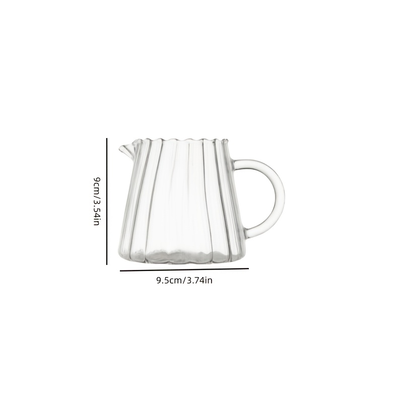 TEMU 1pc 350ml Borosilicate Glass Clear Ribbed Small Milk Jug, Milk Pitcher, Italian Espresso Pot, Handled Milk Jug, Transparent Small Coffee Cup,