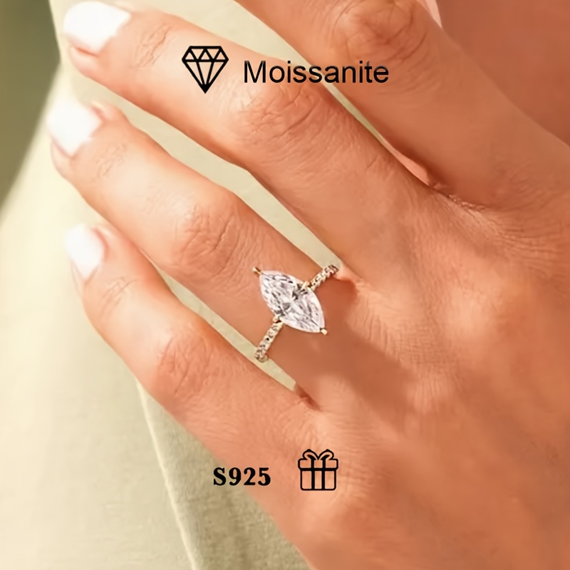 4.2g 2 Carat Marquise Moissanite Ring in S925 Silver