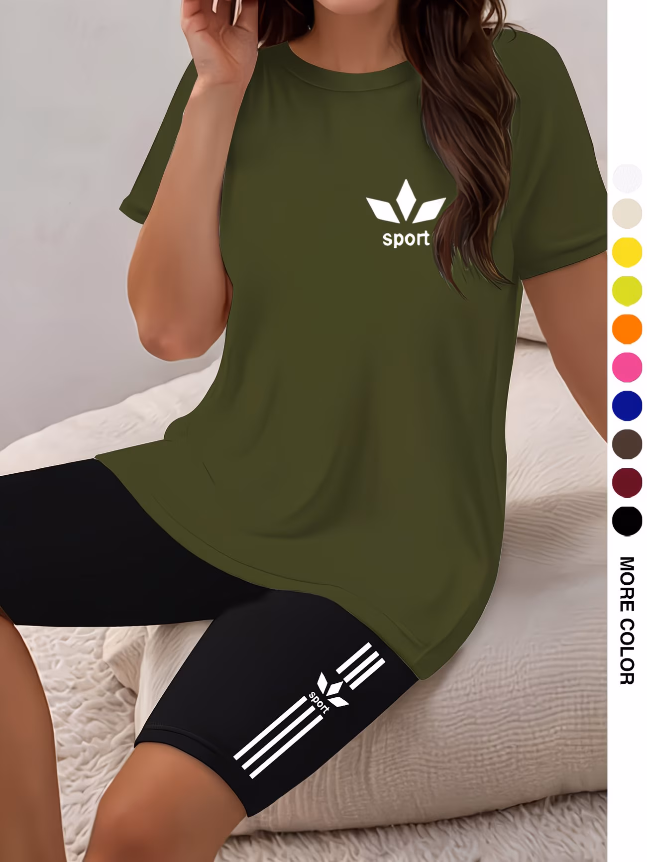 ensemble pièces pour femmes, haut à manches courtes et col rond avec imprimé et short moulant imprimé, parfait pour les s, et lextérieur. 0