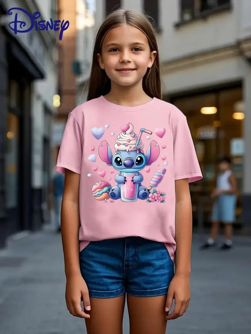 pink desserts round neck girl cartoon tshirt suitable for teenagers casual outdoor vacation short sleeved machine washable for and summer new product very suitable for theme Product details 0