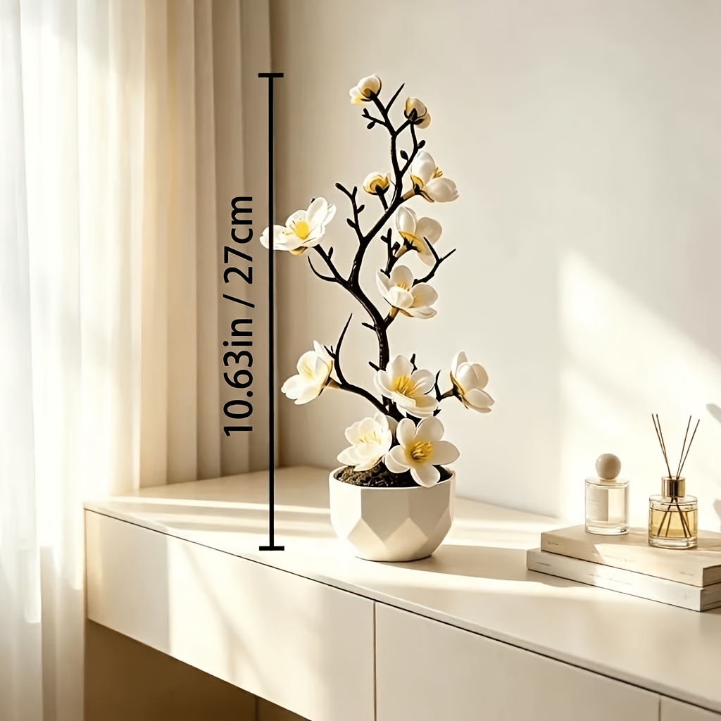 TEMU 1pc Ornamental Decoration, Holiday Artificial Flower, High-end Indoor Home Ornamental Bonsai With Petals. Suitable For Home Decor, Living Room