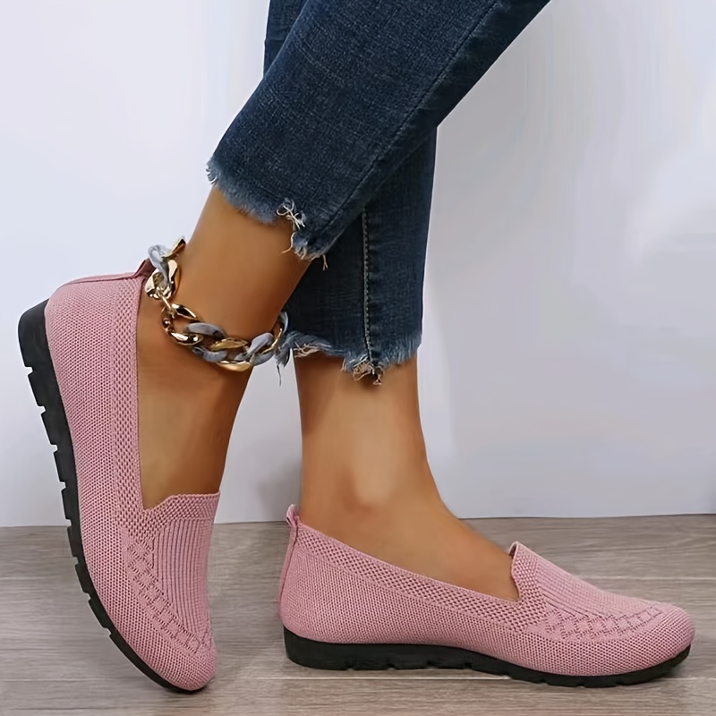sneakers womens knitted solid color loafers lightweight non slip flat shoes casual walking shoes
