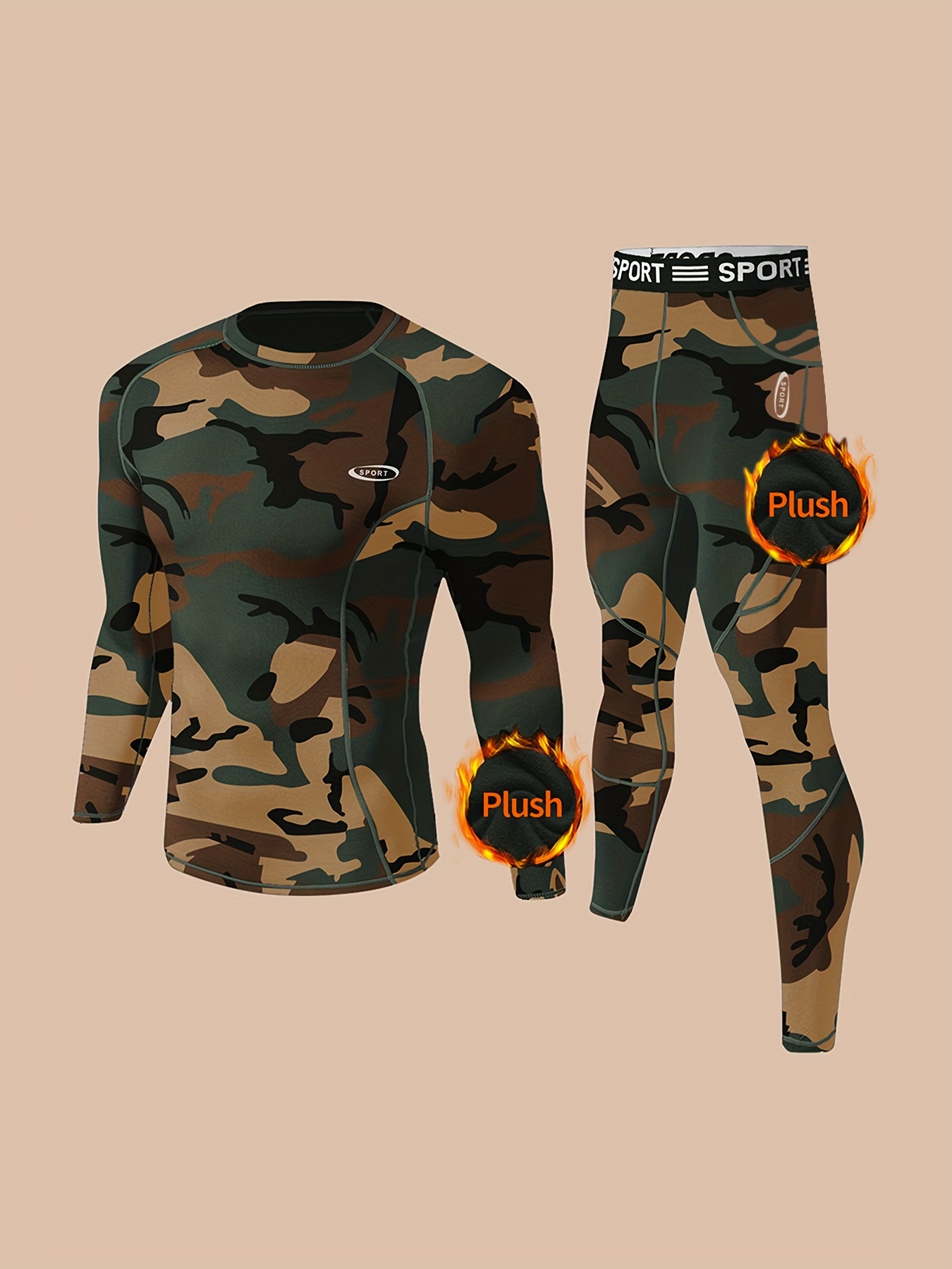 Camouflage Print Thermal Underwear For Men, Long Johns Set With Fleece,  Winter Hunting Outdoor Running Cycling Ski Equipment Sports Yoga Fitness  Base