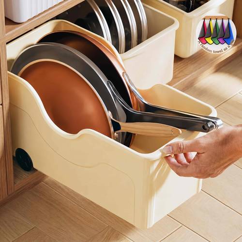 3pcs plastic organizer bin with wheels give a random towel as a gift large capacity roll out plastic storage bins multi purpose kitchen bathroom and pantry storage containers freezer cabinet organization bins