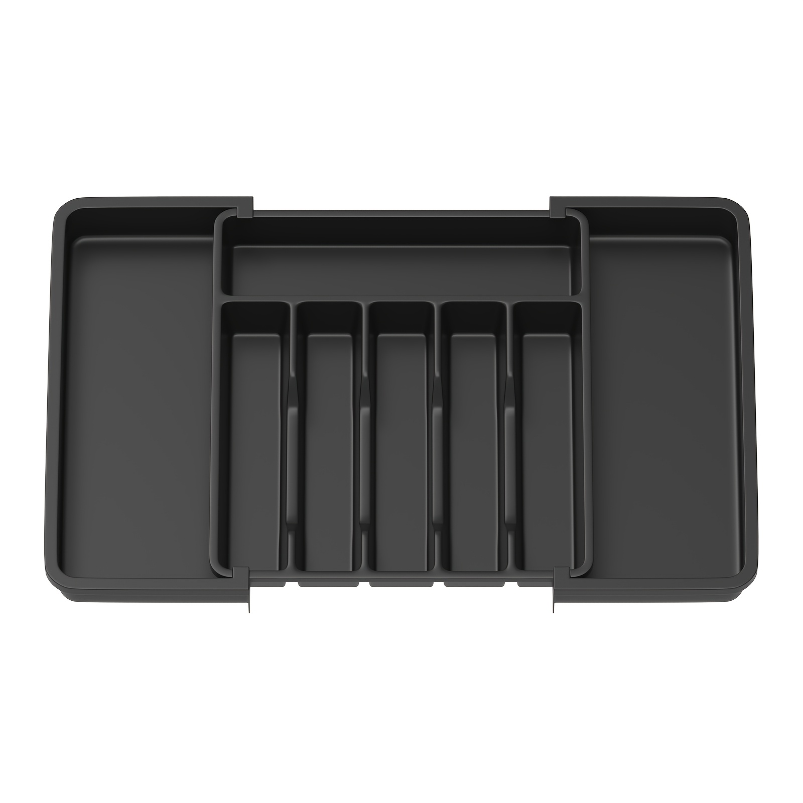 E-shop Verstellbarer Kunststoff-Besteck-Organizer, 57 cm x 38 cm erweiterbare Küchenschubladenablage mit 2 abnehmbaren Blöcken, 6-8 Fächer,