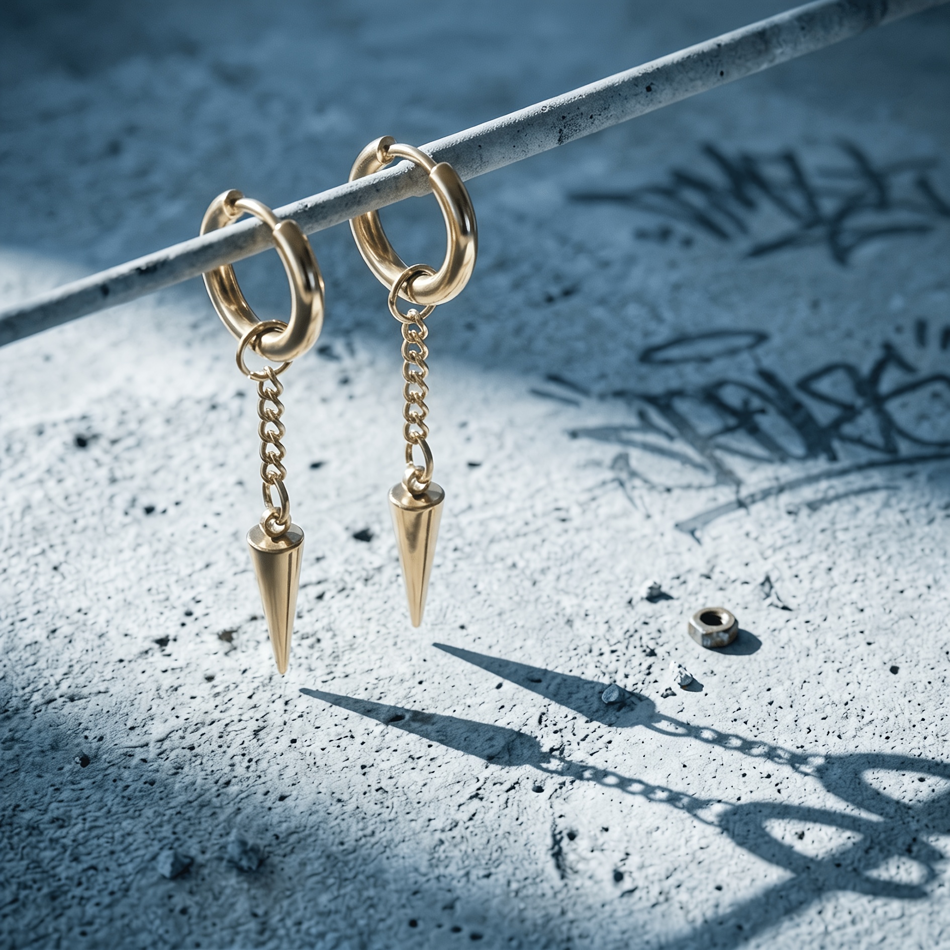 TEMU 1 Pair Of High-quality Steel Geometric Drop Earrings, , Unisex, Gothic Fashion- Hoop Geometric Tassel Jewelry, Hypoallergenic Material, Cool And