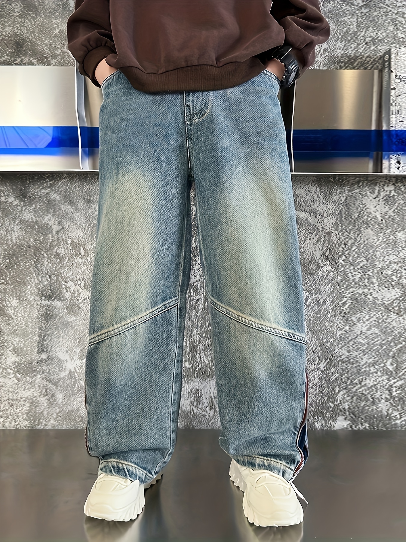 Jean Baggy Garçon Jeans Garçon Loose Fit - Taille élastique (bleu Délavé) Jeans Baggy Enfant