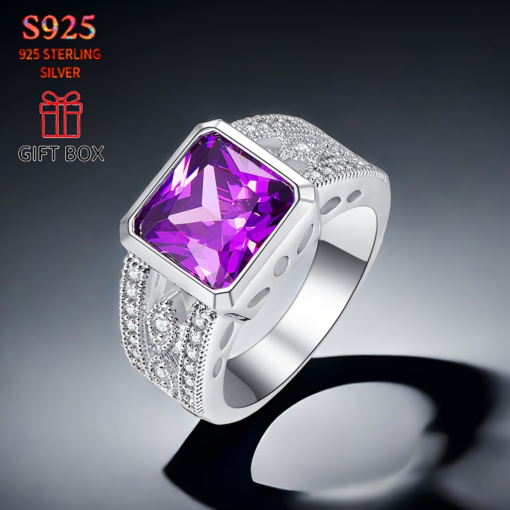 

100%925 Sterling Silver Gorgeous Fashion Delicate Bright Luxury Atmosphere Classic Elegant Square Zircon Thick Ring