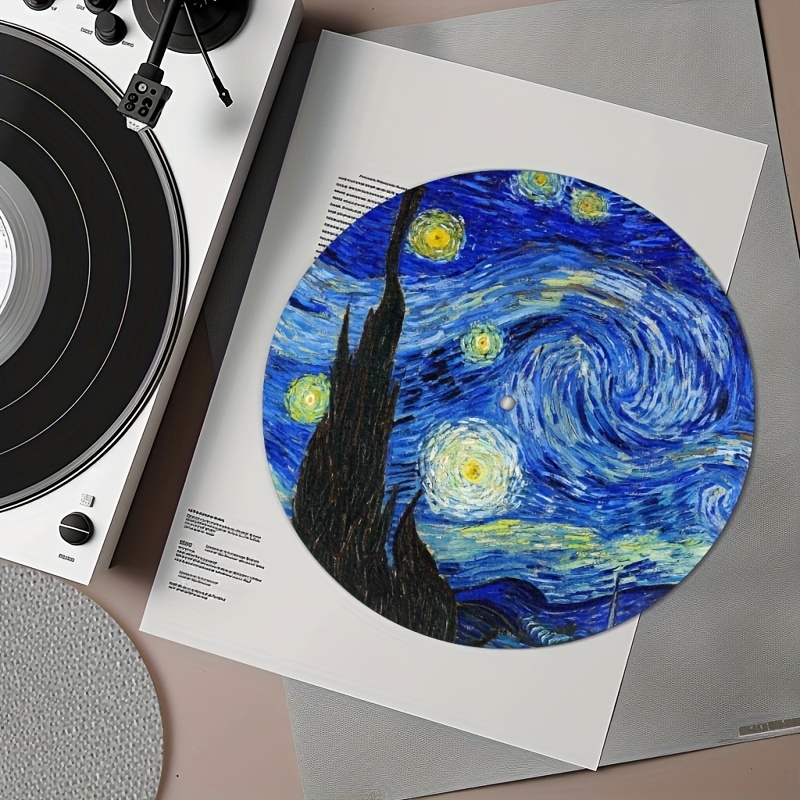 E-shop Schallplattenmatte mit Van Gogh Sternenhimmel-Print - Robuste Anti-Rutsch-Pad für 3mm Schallplattenspieler - Geschenk für DJs, Musiker,