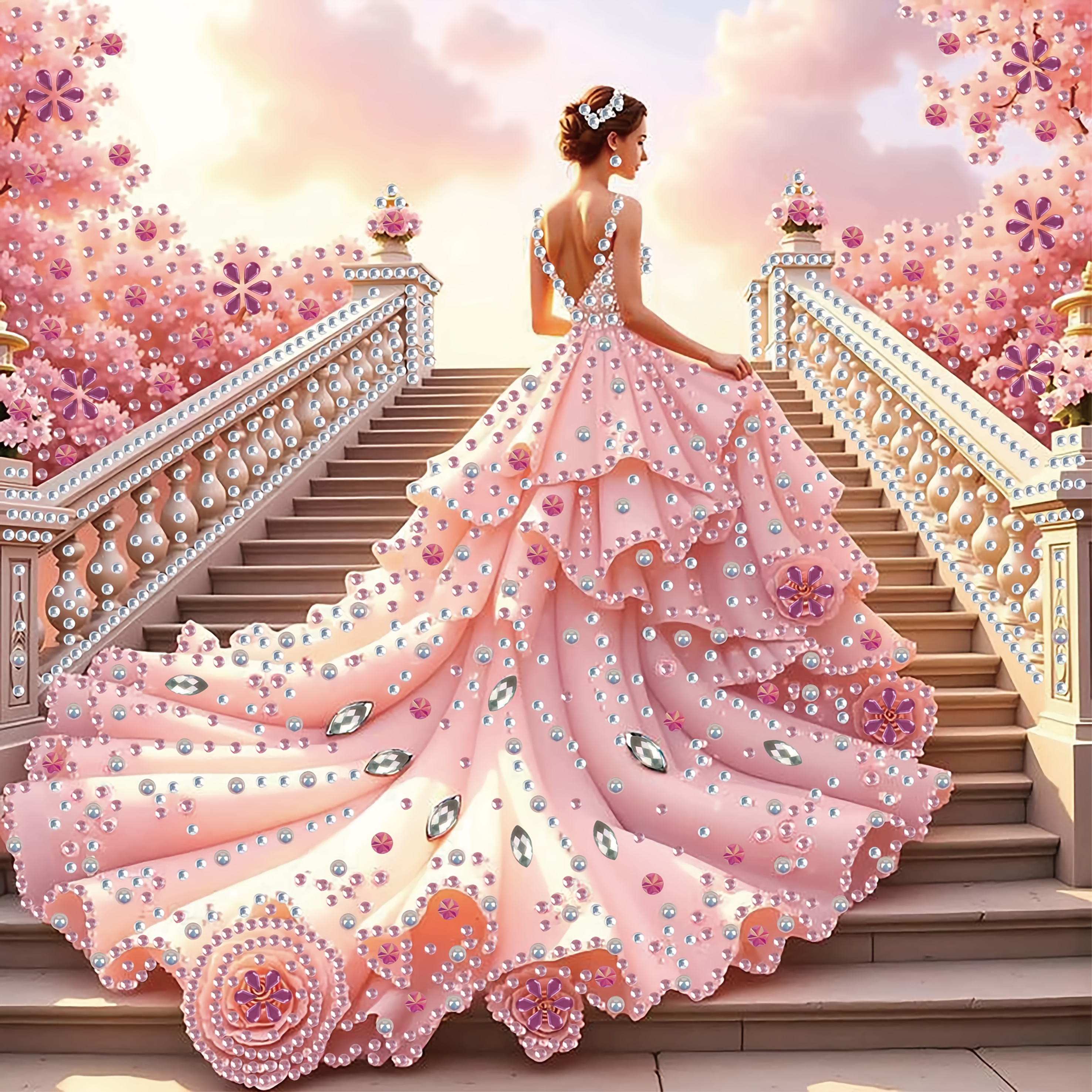 Image of Diy Diamond Painting Set, "pink The Peach " , Crystal Round And Irregular Diamonds, Handicraft Gifts, Home Decorative , Living Room, Bedroom, Study (2d Plane, Borderless)