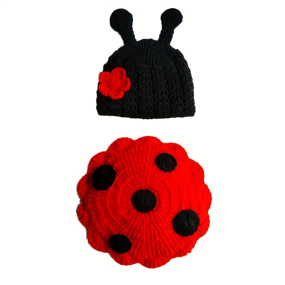 Image of 2pcs Baby Photography Set, Newborn Photography Props, Cute Ladybug Hat And Swaddle Blanket, Creative Fashion Portrait Shooting Accessories, Studio Photography Decorations