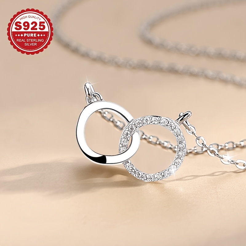Women's S925 Silver Interlocking Round Link Necklace, Gift