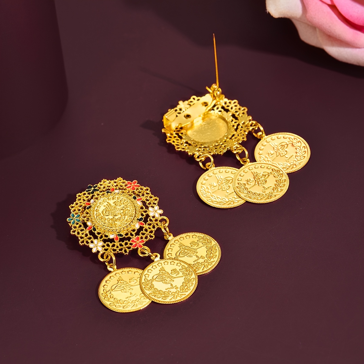 E-shop 1 Paar goldene Hauptkörper mit hohlem, geschnitzten, Blumelement-Design, Retro-Court-Stil Reversclip, geeignet für Partys, , Hochzeiten, Anzüge,