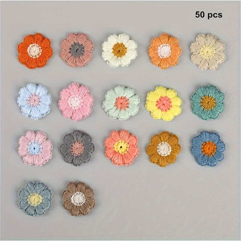 TEMU A Pack Of 50 Random Mixed .8 Cm Cute Korean-style Embroidered Flower Patches, Adorable For Decorating Shoes, Socks, Leggings, And Clothing
