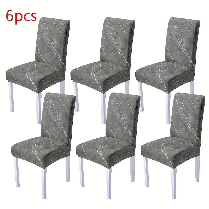 TEMU [ ] 4pcs/6pcs Easy European Modern Dark Brown Marble Chair Cover Set Style Printing Fiber Fabric Material Comfortable Touch Delicate And Elastic