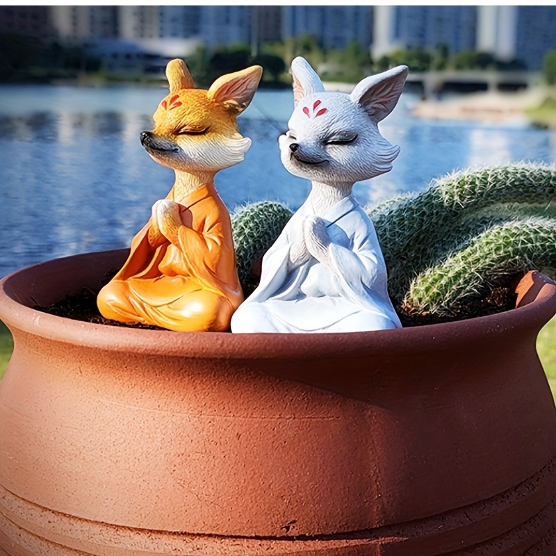 meditating fox statue garden resin decor 9cm 3 54in high 4cm - Temu