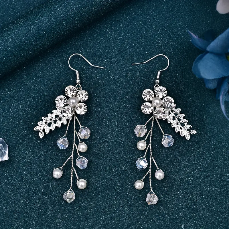 набор 1 шт. повязка на голову, 1 пара серег, комплект для невесты, свадебное платье, аксессуары, белые цветы с синтетическим бриллиантом, головной убор, подходящий для свадебного платья, украшения для волос, 275 деталей 1