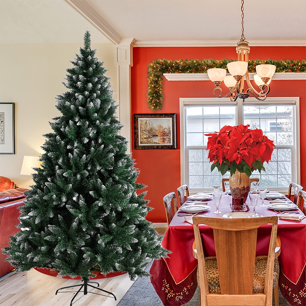 Image of 240cm High-quality Christmas Tree, Partially Snow-dusted Artificial Pine With 1400 Pvc Branch Tips, Featuring Sturdy Metal Legs, Ideal For Home, Shops, Offices, And Holiday Decor