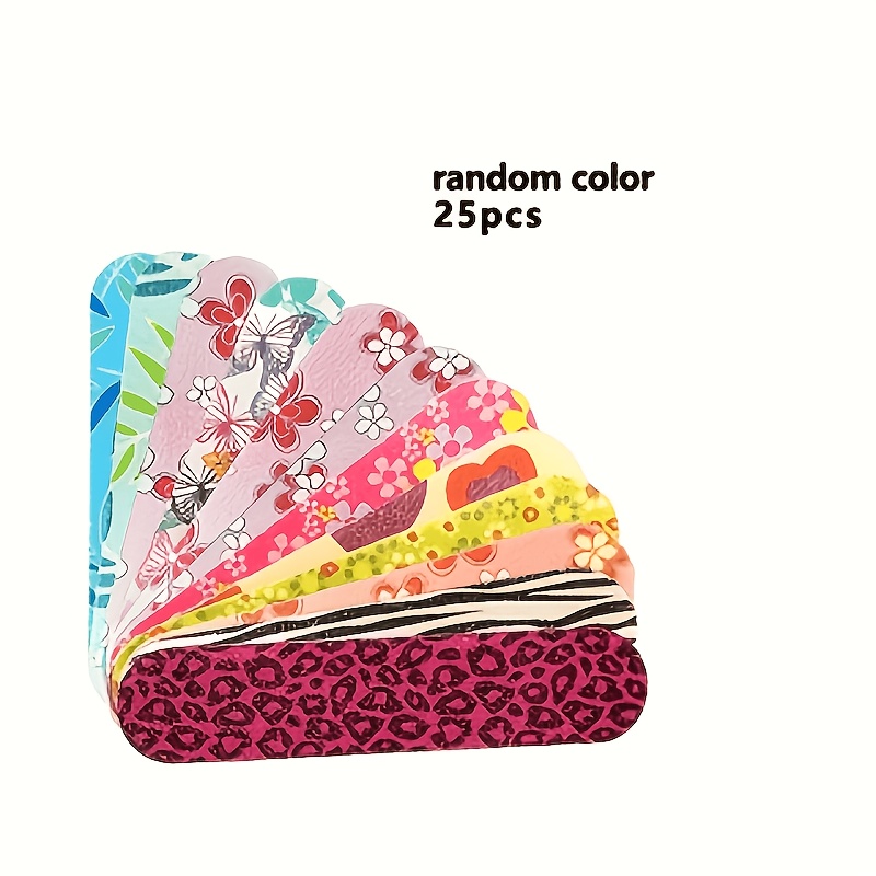 Random 25pcs Colored Nail File Set - Double-sided Sandpaper With Foam, Reusable Manicure Tools With Bright Patterns, Suitable For Use