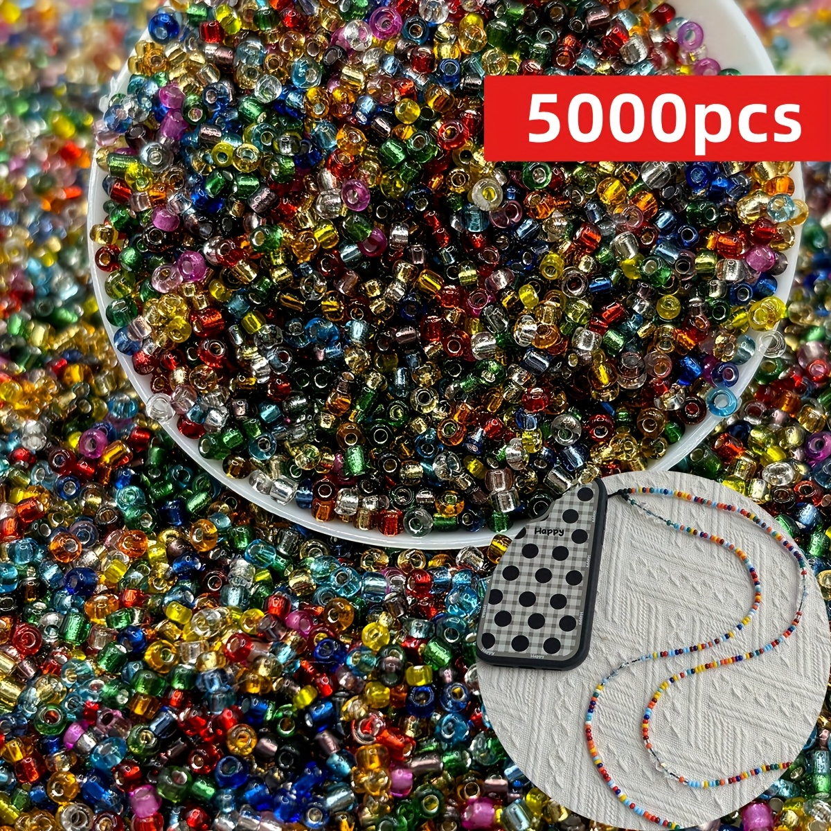 5000/2500pcs 2mm Random Colors Colored Bulk Glass Seed Beads - High-quality Uniform Round Beads For Create A Fashionable Mobile Phone Chain