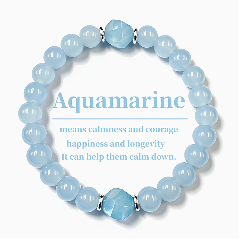 TEMU Bracelet en Aigue-marine - Symbolise la Paix, , et la Longévité. de . un sentiment de sécurité, convient pour un port . parfait de est un cadeau