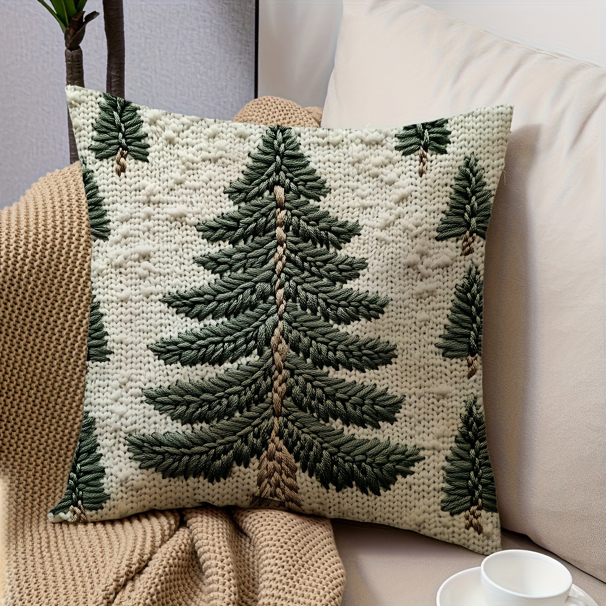 

1pc Christmas Theme 2d Printed Christmas Tree Pillowcase 18 X Washed Pillowcase Decoration Bedroom Decoration Pillowcase