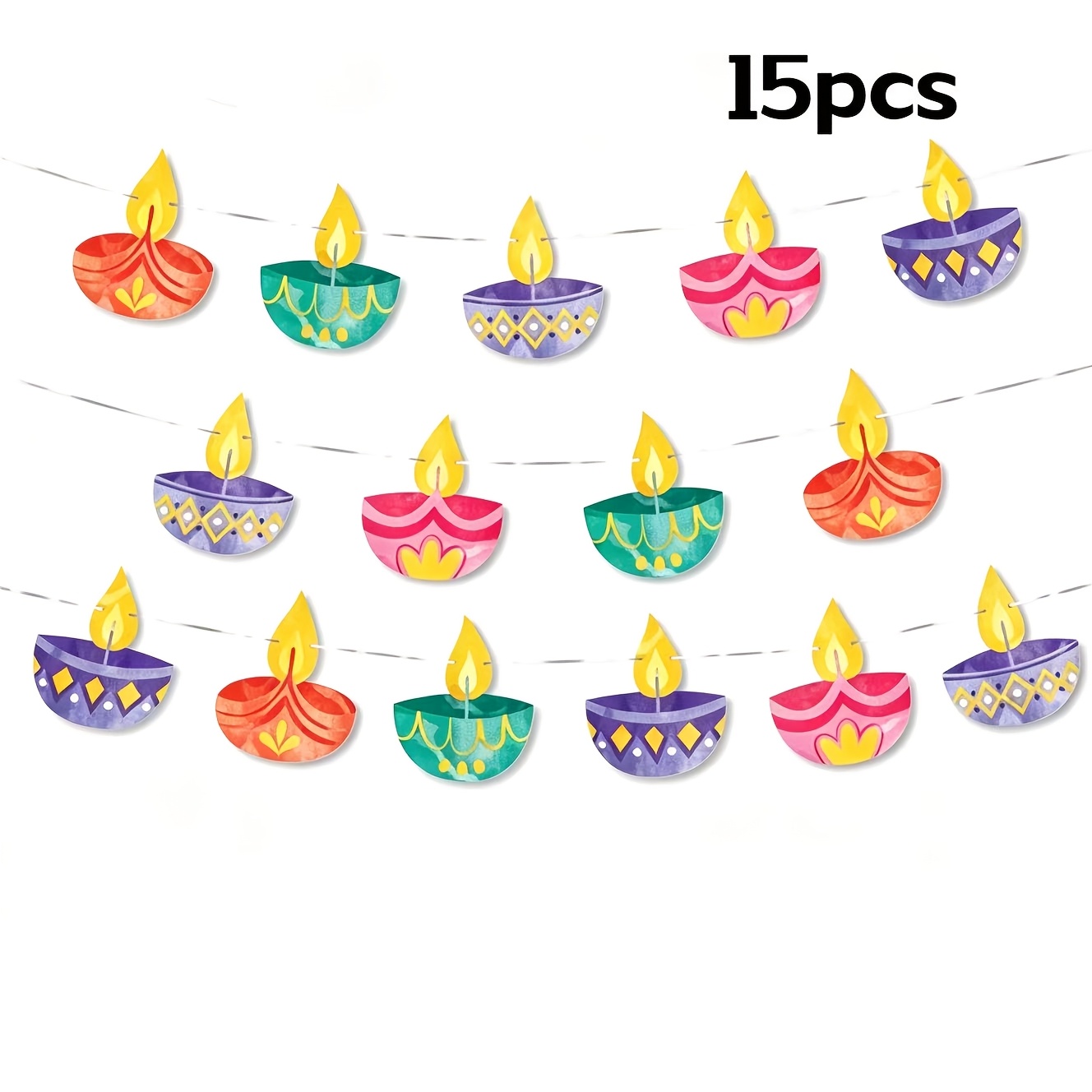 TEMU Lot de 15 pièces, Bannière guirlande pour de Diwali, en feutre de couleur épaissi, bannière de décoration pour des lanternes