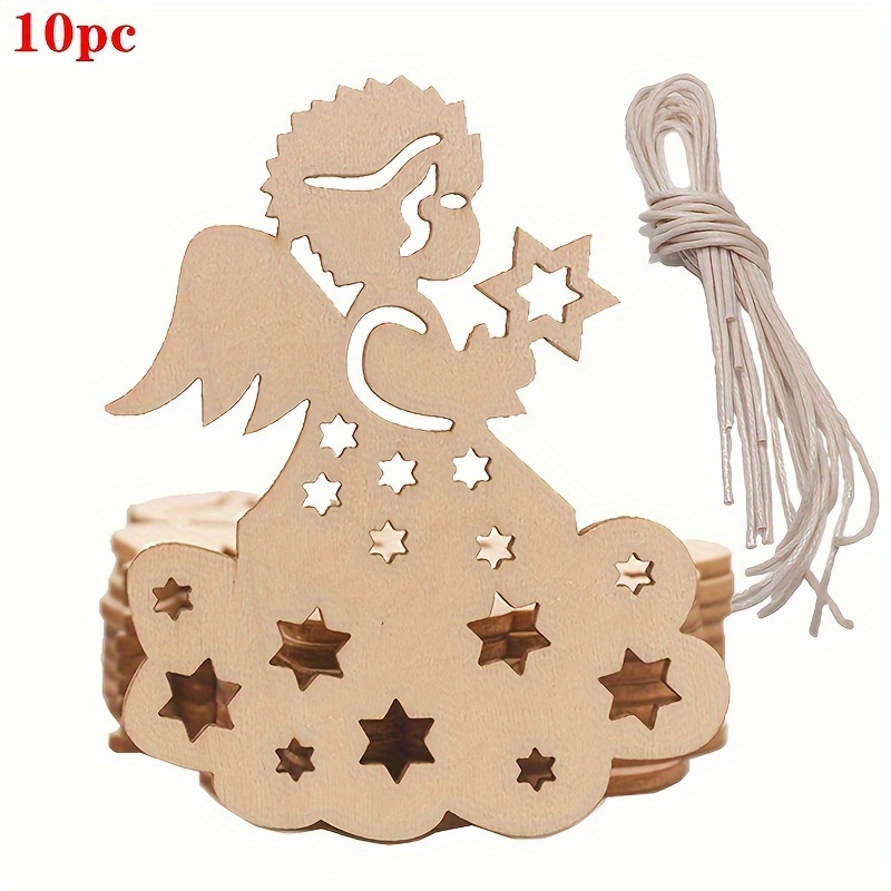 20 Adornos De Madera Sin Pintar En Forma De ángel - 10.5x9 Cm, Con Cuerda, Para Manualidades Navideñas DIY