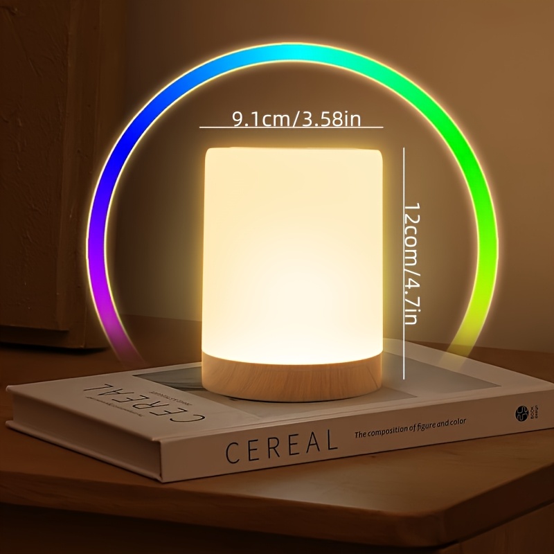 1pc/2pcs Bedside Lamp, Touch Night Lamp, Wood Grain Color Table Lamp, 3 Lighting Mode, 5 Brightness Level, RGB Ambient Lamp, Soft Light Reading Table Lamp, 1500mAh Battery, TPY-C Charging Use, Portable Lamp, Suitable for Bedroom, Living Room