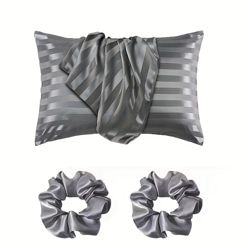 

3pcs Satin Strip Envelope Style Pillowcase Without Pillow Solid Color Silk Single Pillowcase Color D Pillowcase Ring Combination Set 1 Pillowcase + 2 Hair Rings