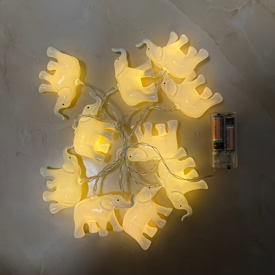 TEMU 1pc 201cm/79.13in/10led White Elephant Shaped Decorative String Lights, Battery Operated (batteries Not Ined), For Zoo Theme Small Animal Room,