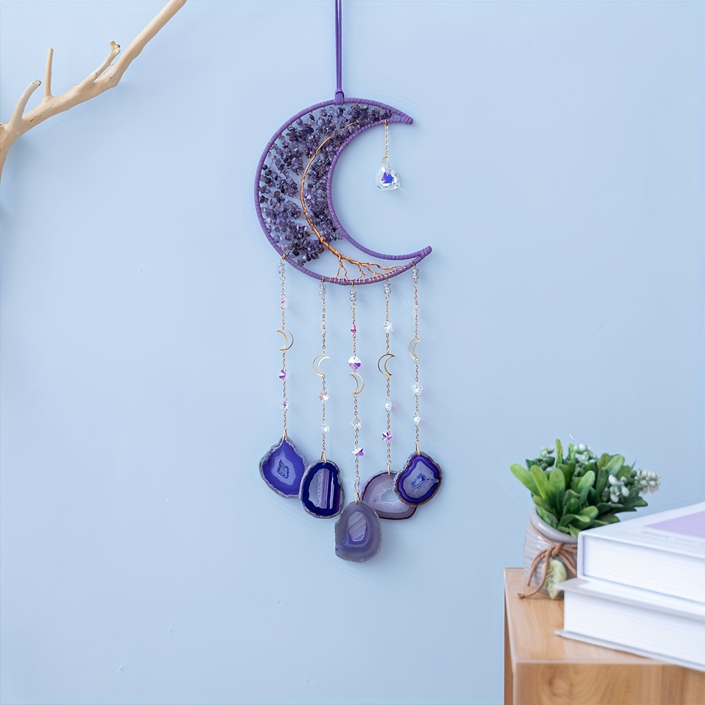 

1 Purple Moon Life Tree, Crystal Agate, Creative Pearl Moon Decoration For Wall Hanging, Home Decoration, Holiday Gifts, Valentine's Day, Christmas, And Birthday Gifts