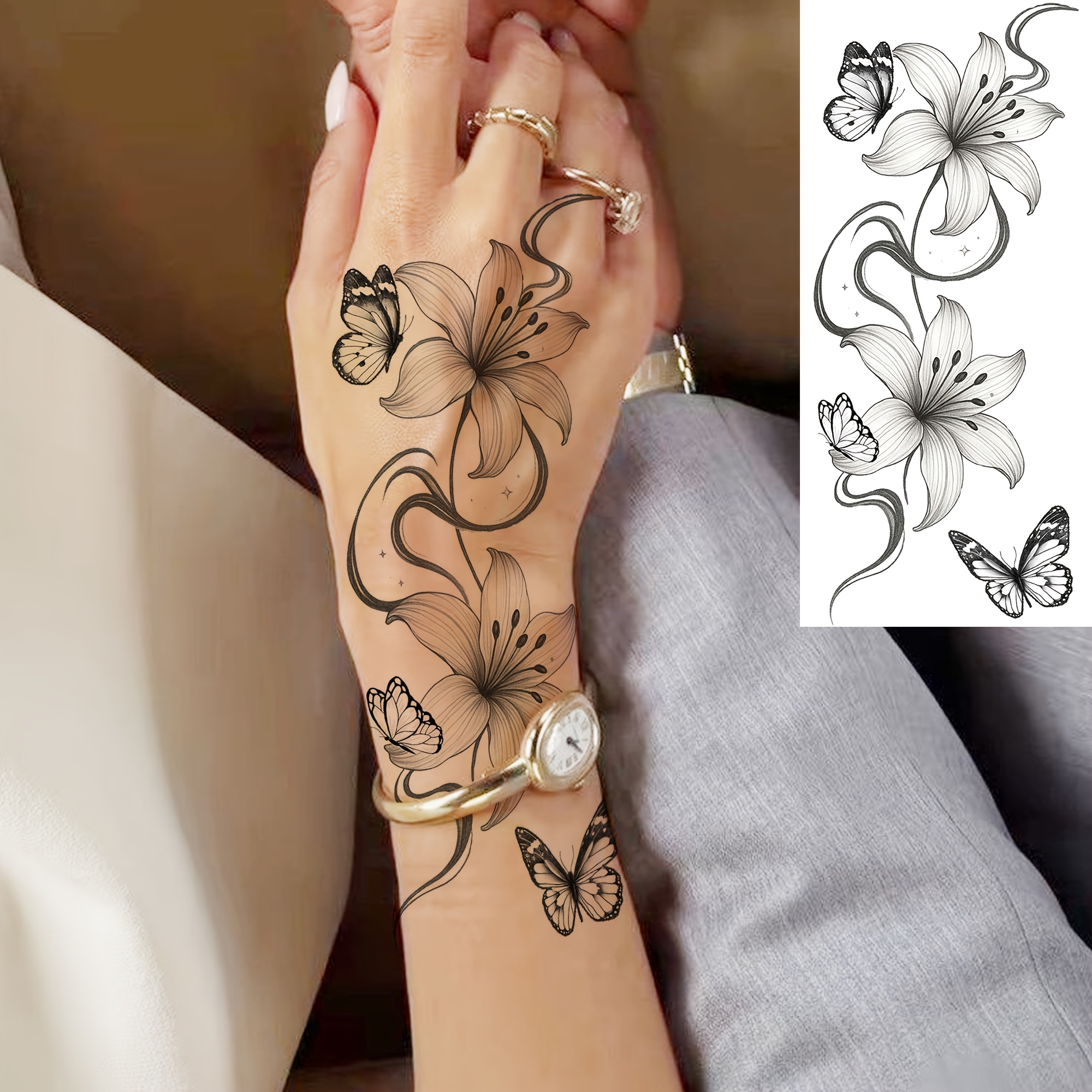 A Temporary Tattoo Of A For Men And Women, Suitable For Fingers, Ankles, Waist, Legs, Thighs, Forearms, And Calves. This Waterproof And Long-lasting Fake Tattoo Sticker Looks Very Realistic