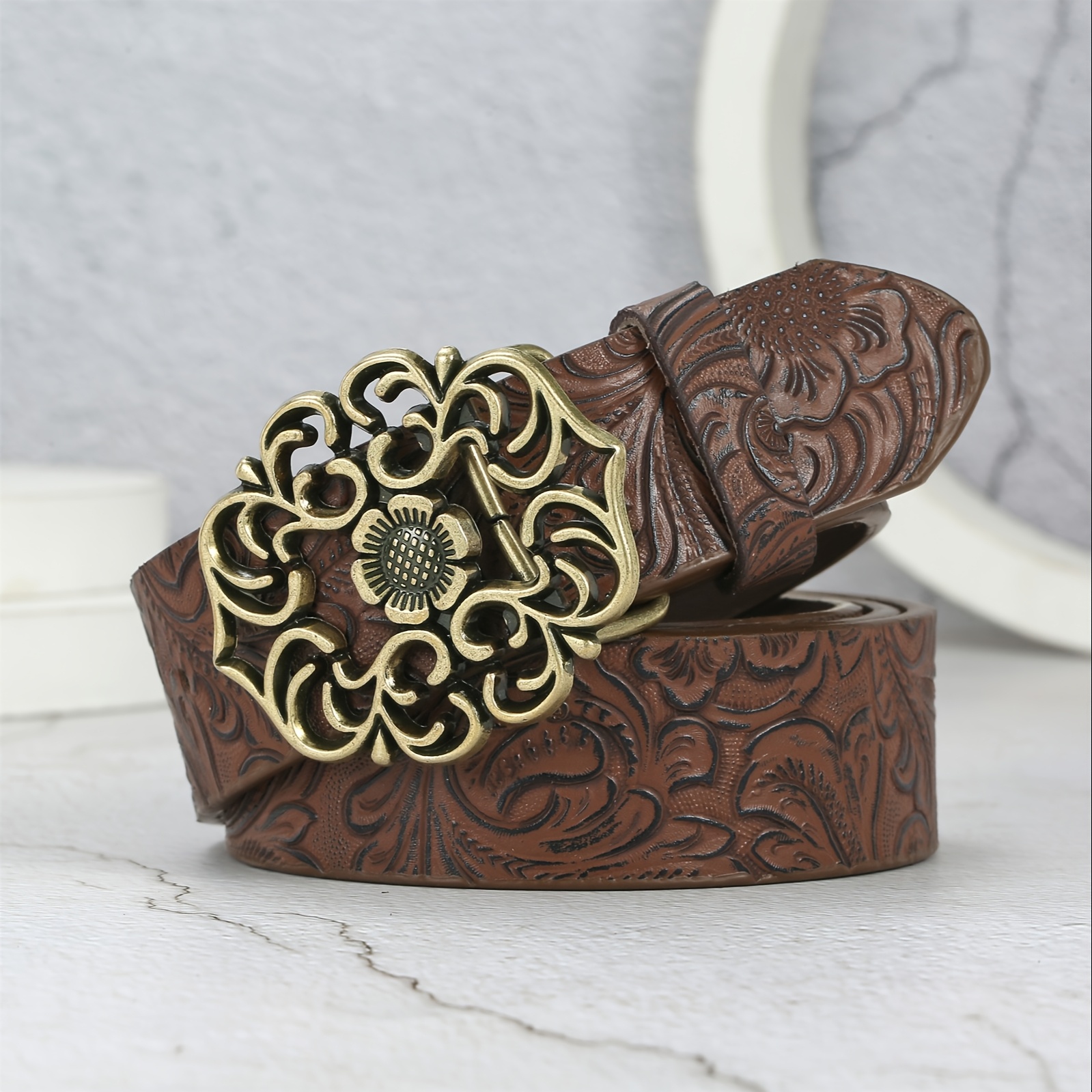 TEMU 1pc Hollow Carved Flower Women's Decorative Belt Trousers Skirt Daily Versatile Belt