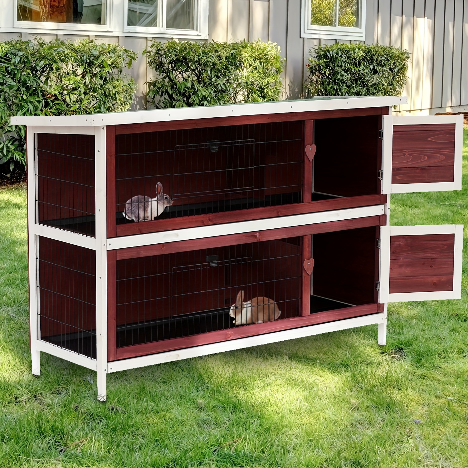 

Pawhut 54" 2-story Rabbit Hutch Bunny Cage With Openable Roof, No Leak Tray And Fun Enclosed Run, Indoor/outdoor